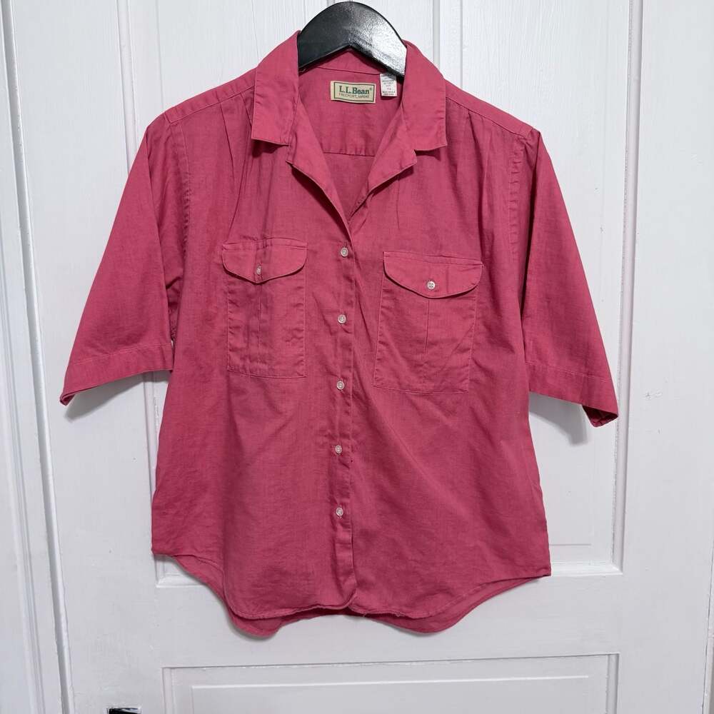 L.L. Bean Pink Short Sleeve Button Down Shirt Size Large